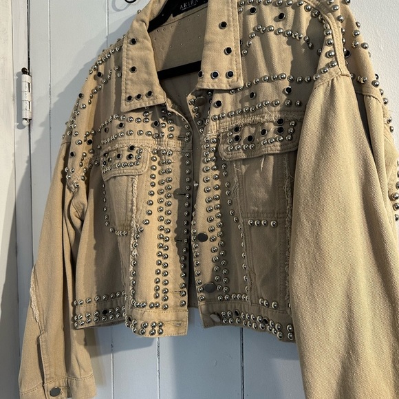 AKIRA Tan Jean Fabric with Silver and Black Accent Studs embellished all over. - Picture 3 of 8